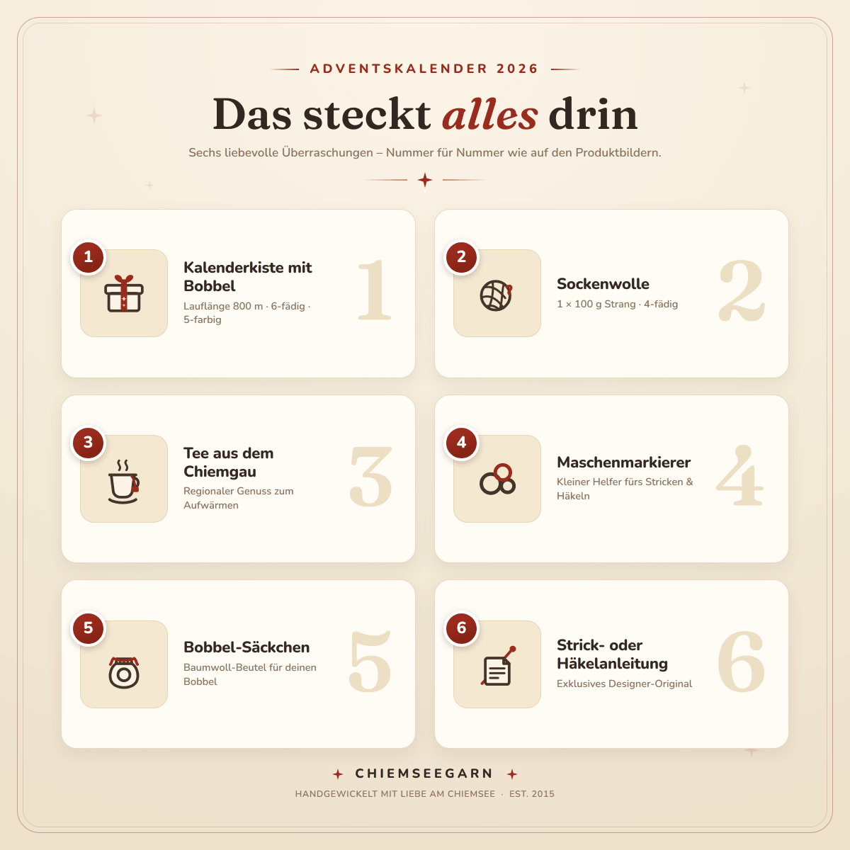 Chiemseegarn Adventskalender 2026 – Adventskalender von Chiemseegarn