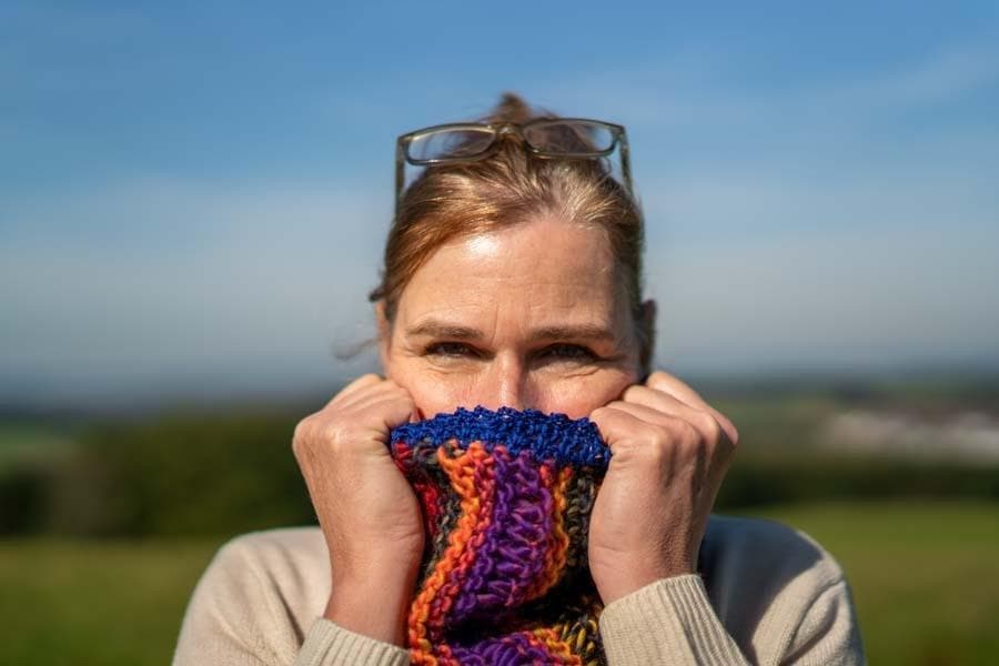 "Gute Laune Kragen" - Bobbel Wolle und Farbverlaufsgarn von Chiemseegarn