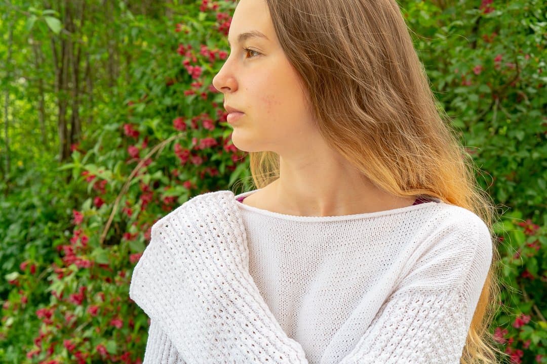 Pullover "Weiße Rosen" - Bobbel Wolle und Farbverlaufsgarn von Chiemseegarn