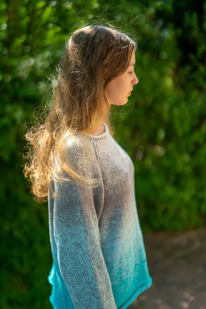 Raglanpullover "Eiskönigin" - Bobbel Wolle und Farbverlaufsgarn von Chiemseegarn