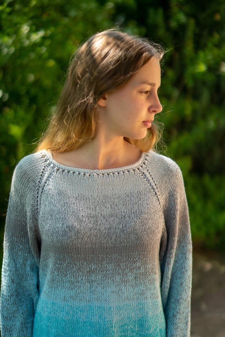 Raglanpullover "Eiskönigin" - Bobbel Wolle und Farbverlaufsgarn von Chiemseegarn